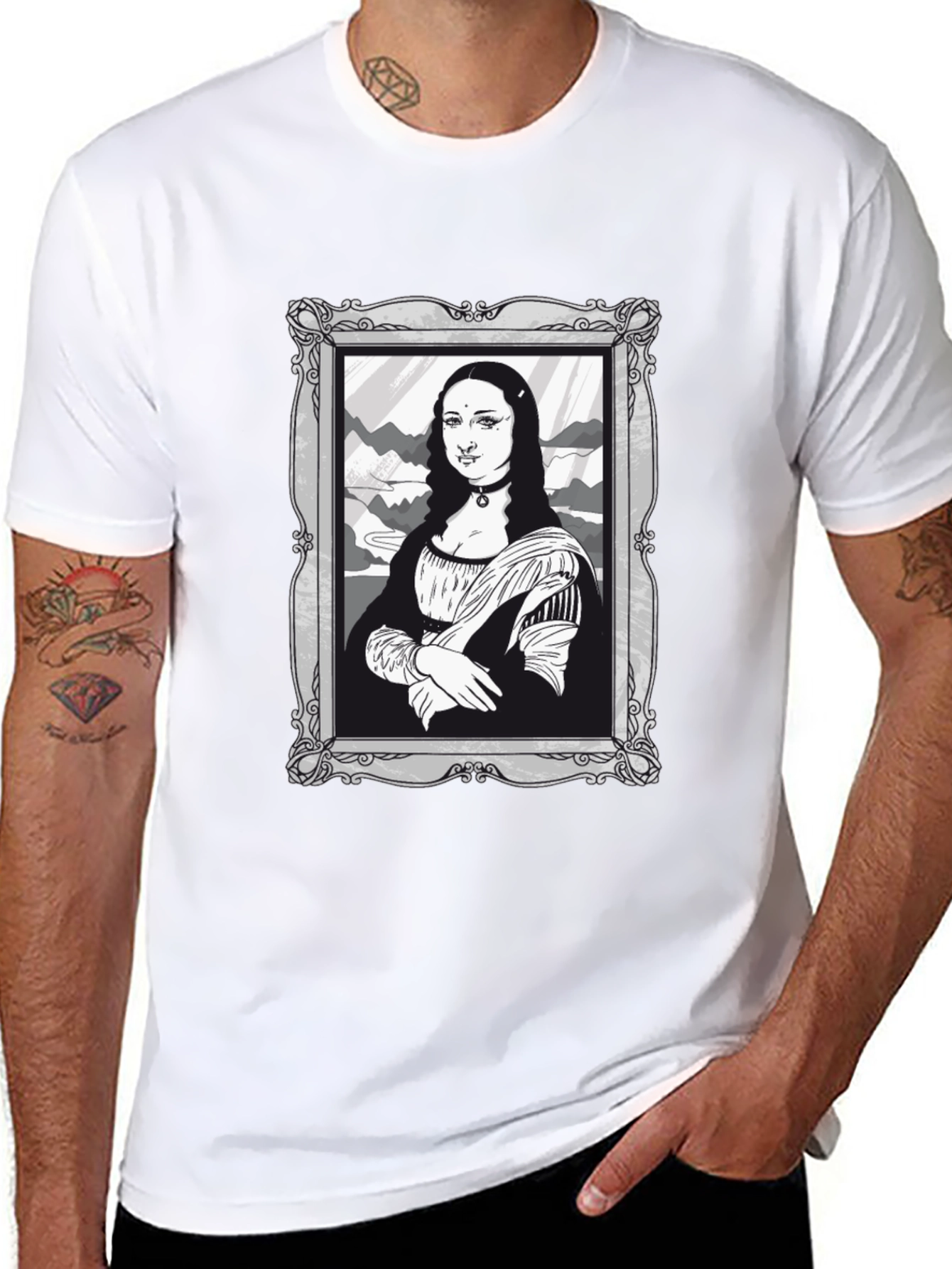 Mona Lisa Graphic Tee - Black Cotton Novelty Shirt