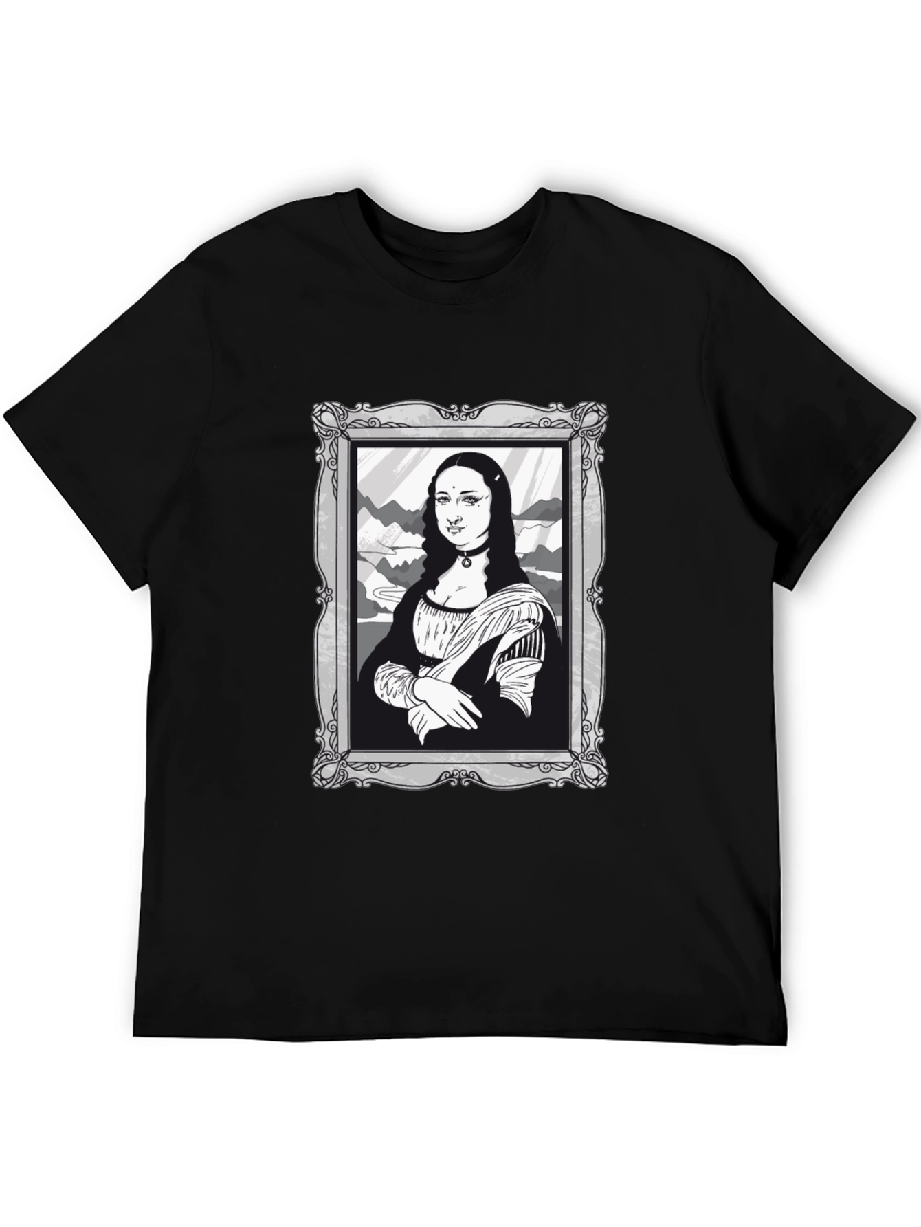 Mona Lisa Graphic Tee - Black Cotton Novelty Shirt