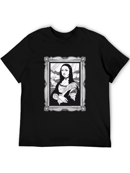 Mona Lisa Graphic Tee - Black Cotton Novelty Shirt