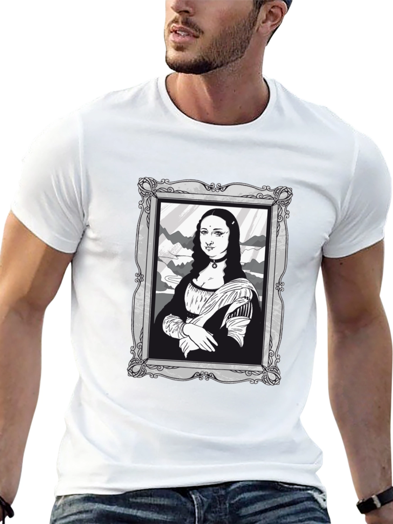 Mona Lisa Graphic Tee - Black Cotton Novelty Shirt
