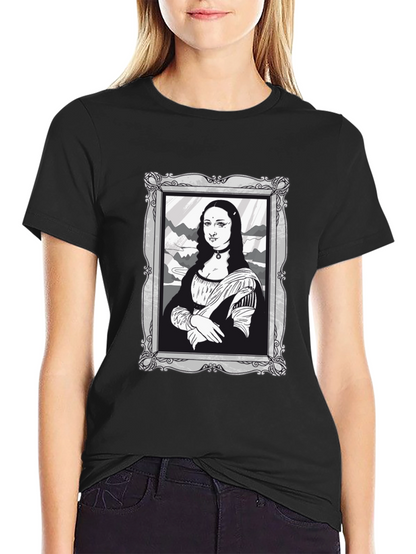 Mona Lisa Graphic Tee - Black Cotton Novelty Shirt
