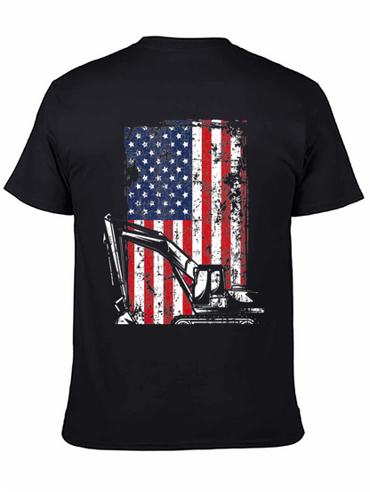 Excavator American Flag Mens T-Shirt