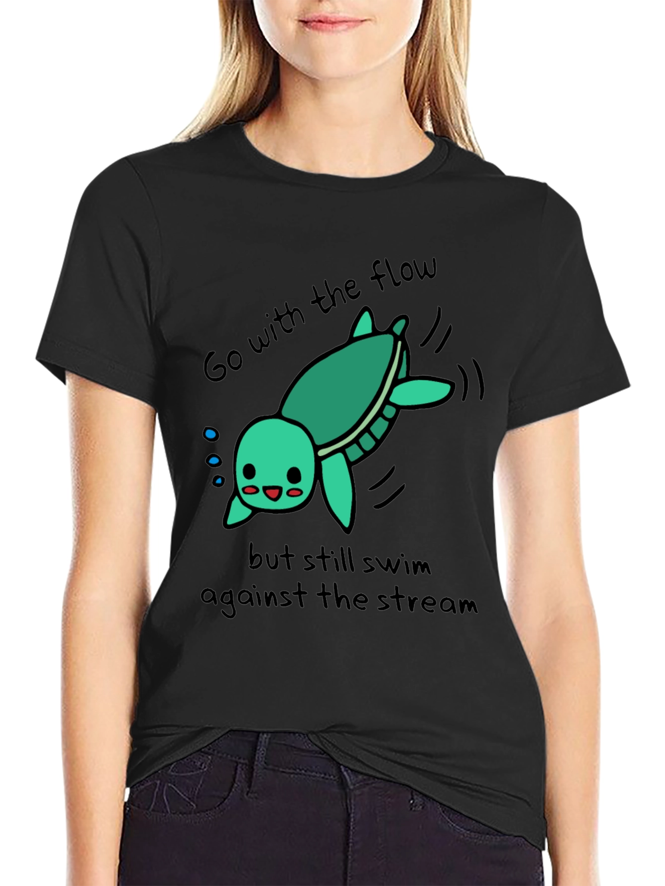 Cute Turtle Go With The Flow Graphic T-Shirt