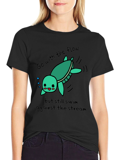 Cute Turtle Go With The Flow Graphic T-Shirt