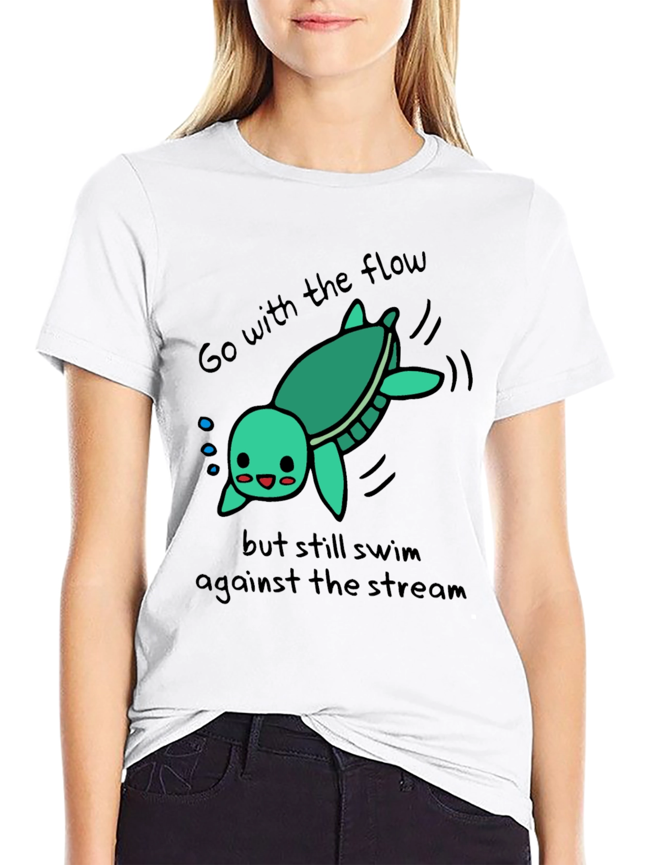Cute Turtle Go With The Flow Graphic T-Shirt