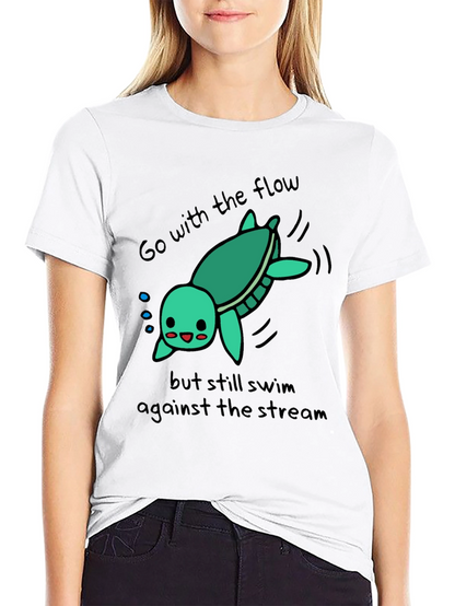 Cute Turtle Go With The Flow Graphic T-Shirt