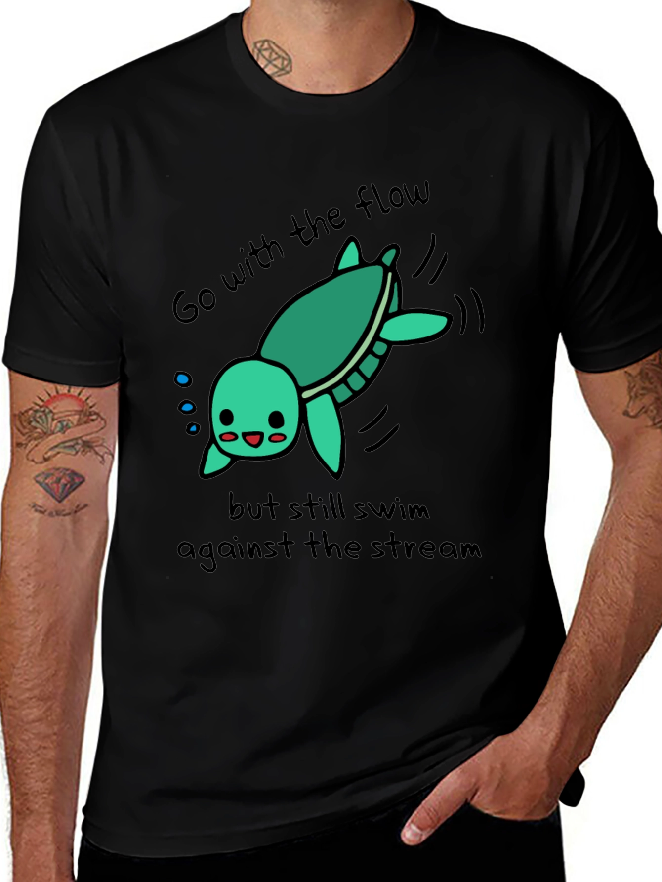 Cute Turtle Go With The Flow Graphic T-Shirt