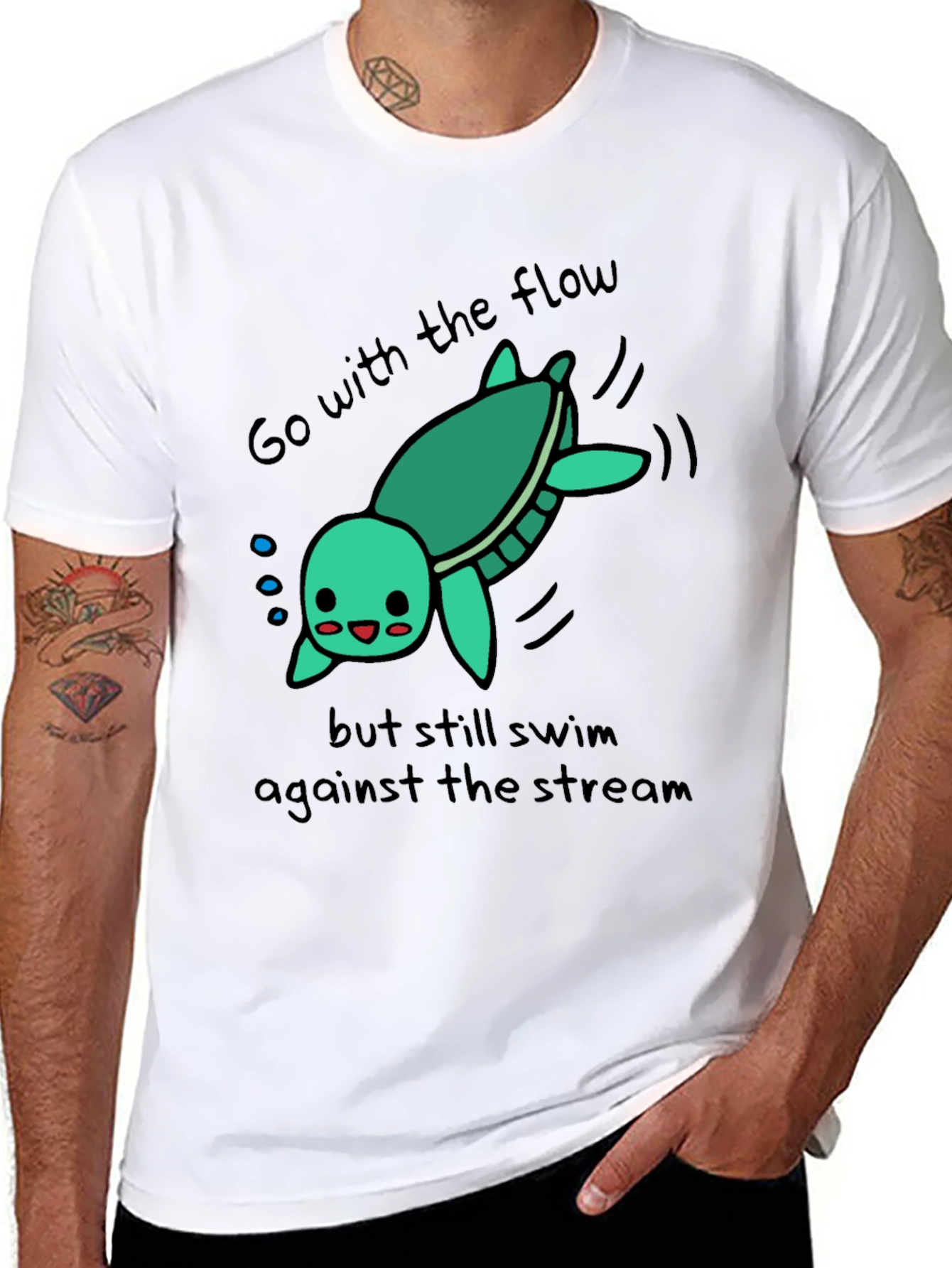 Cute Turtle Go With The Flow Graphic T-Shirt