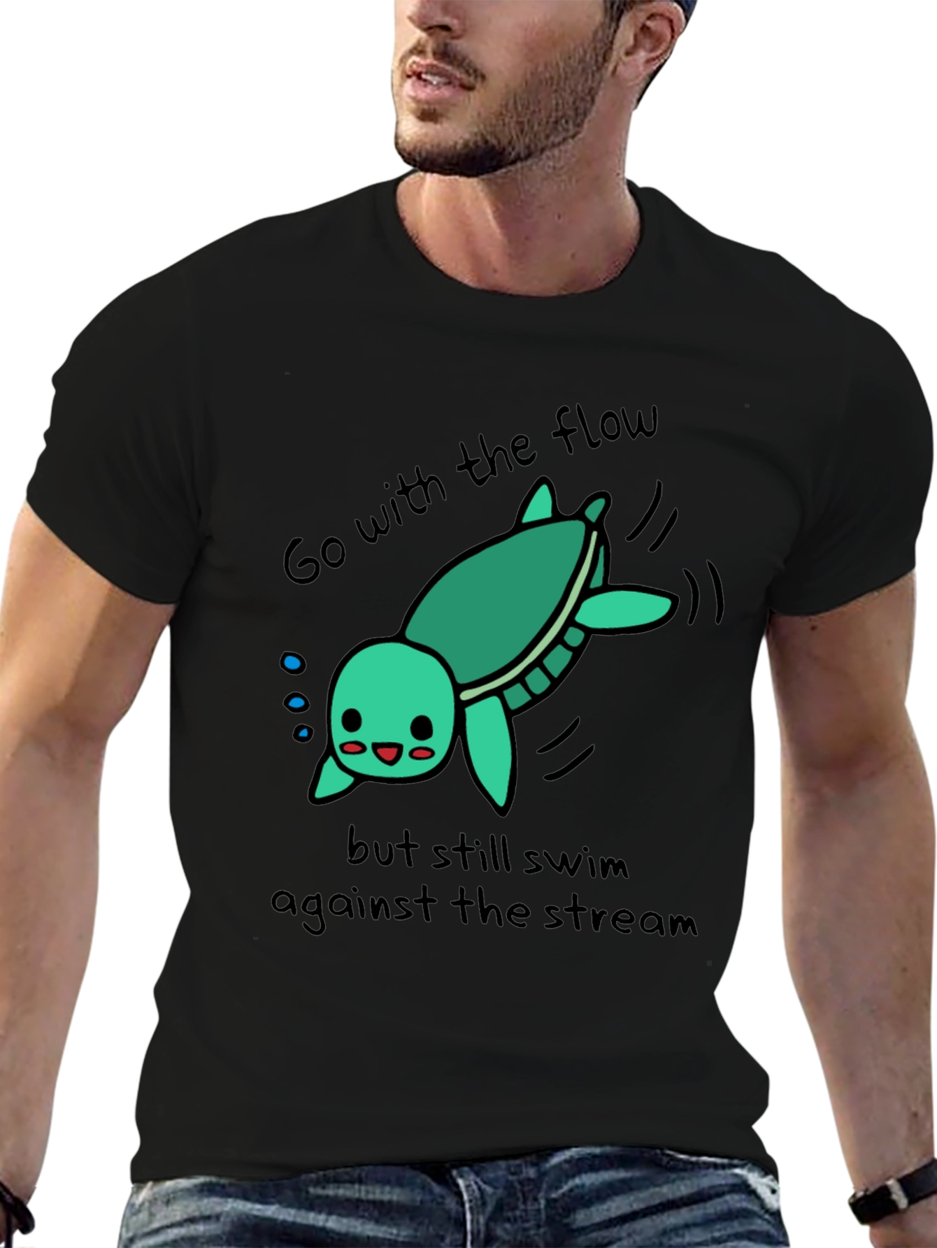 Cute Turtle Go With The Flow Graphic T-Shirt