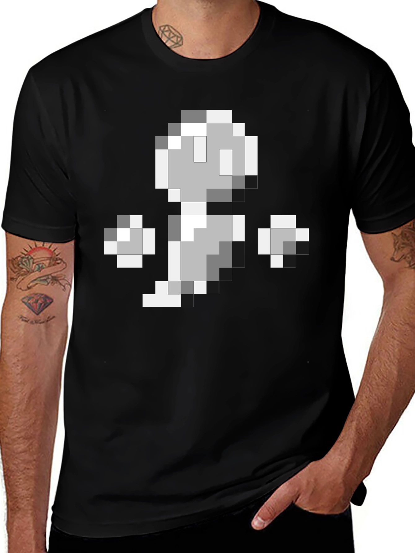 8-Bit Ghost Graphic Black T-Shirt