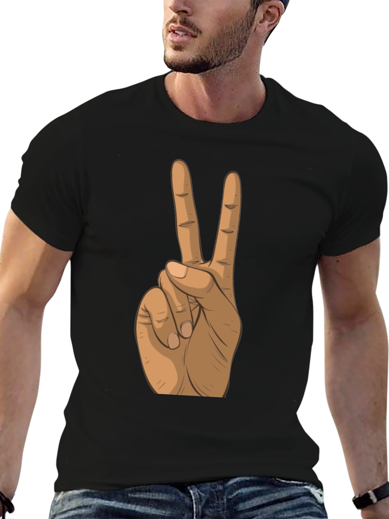 Peace Sign Hand Black T-Shirt
