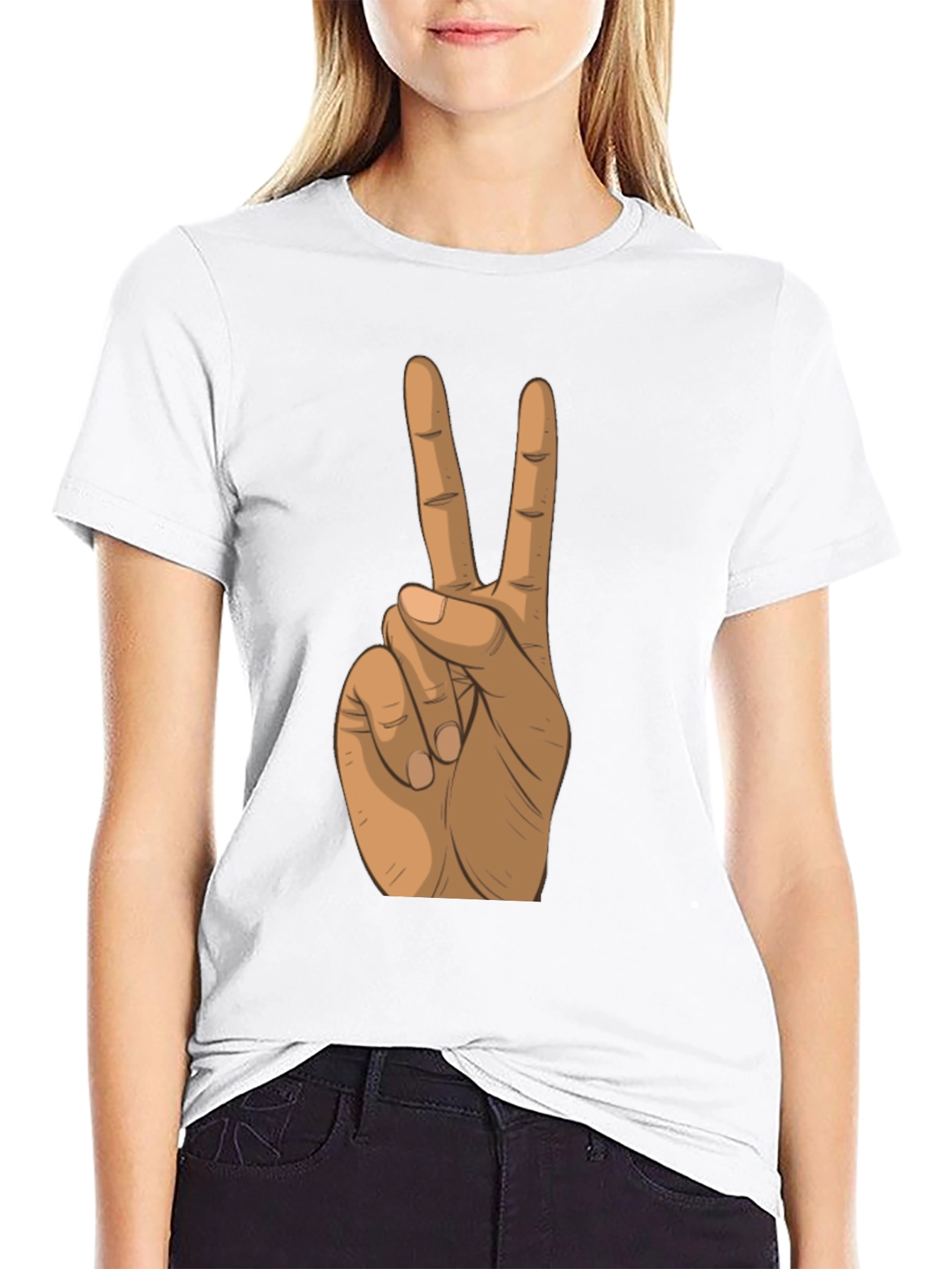 Peace Sign Hand Black T-Shirt