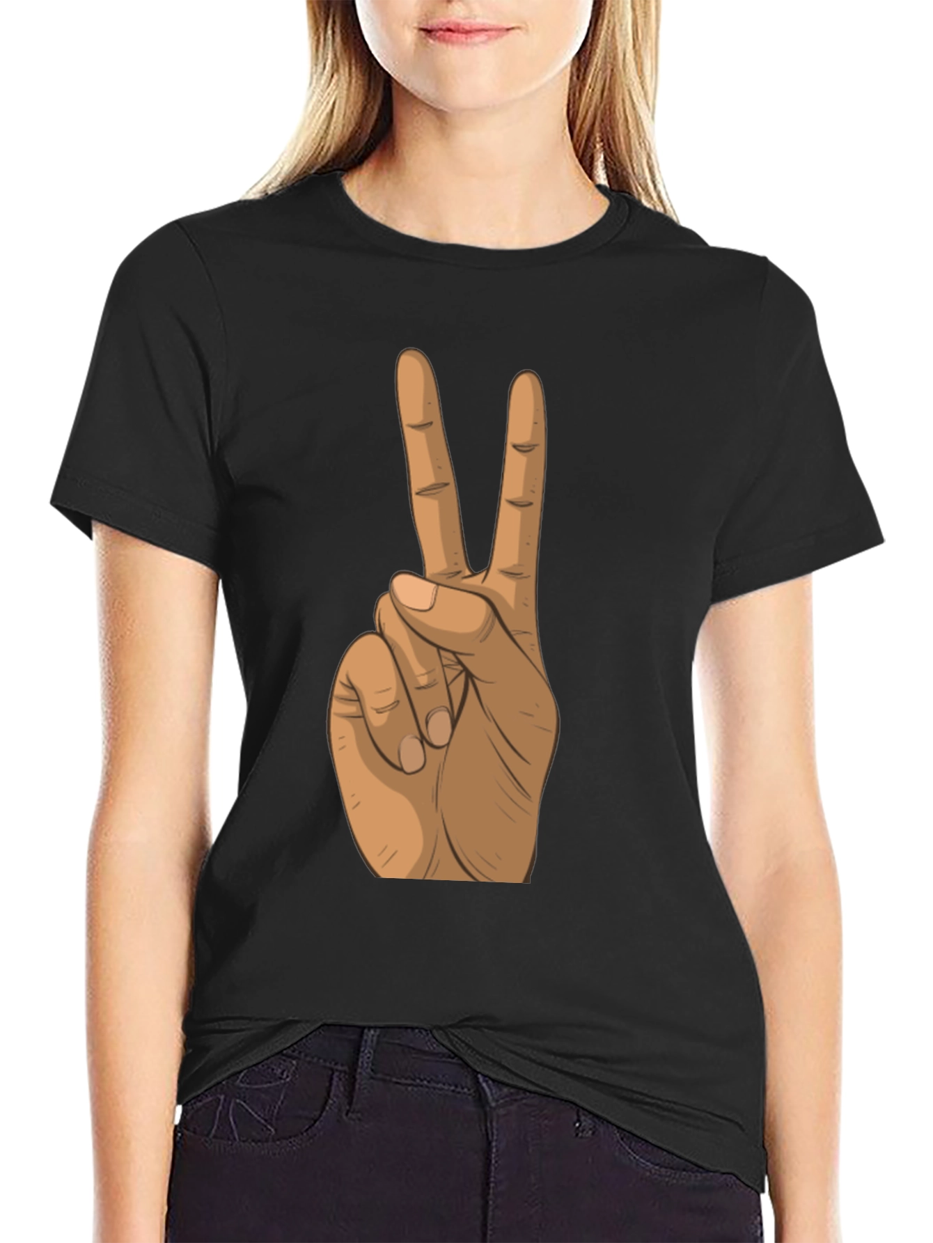 Peace Sign Hand Black T-Shirt