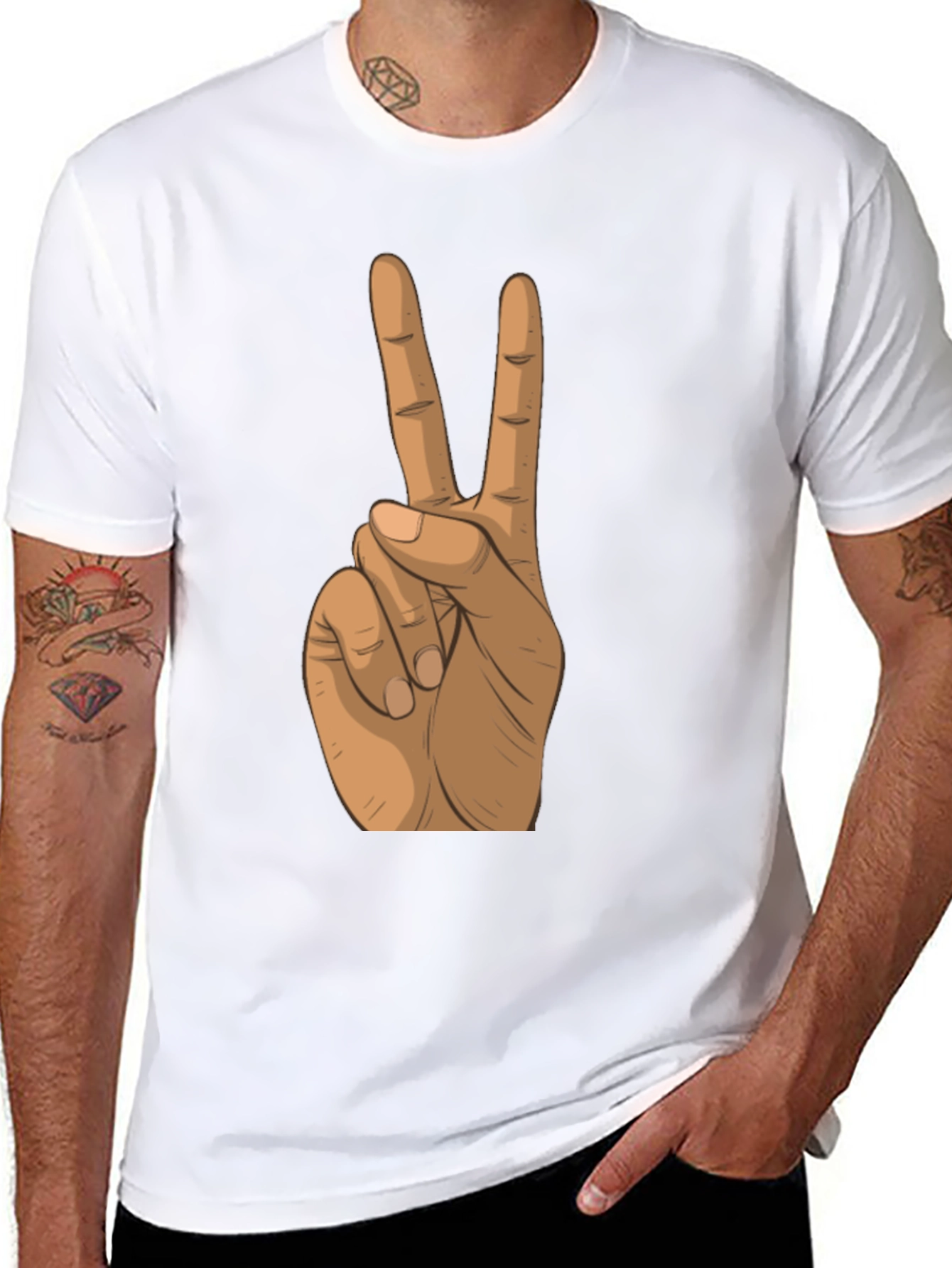 Peace Sign Hand Black T-Shirt