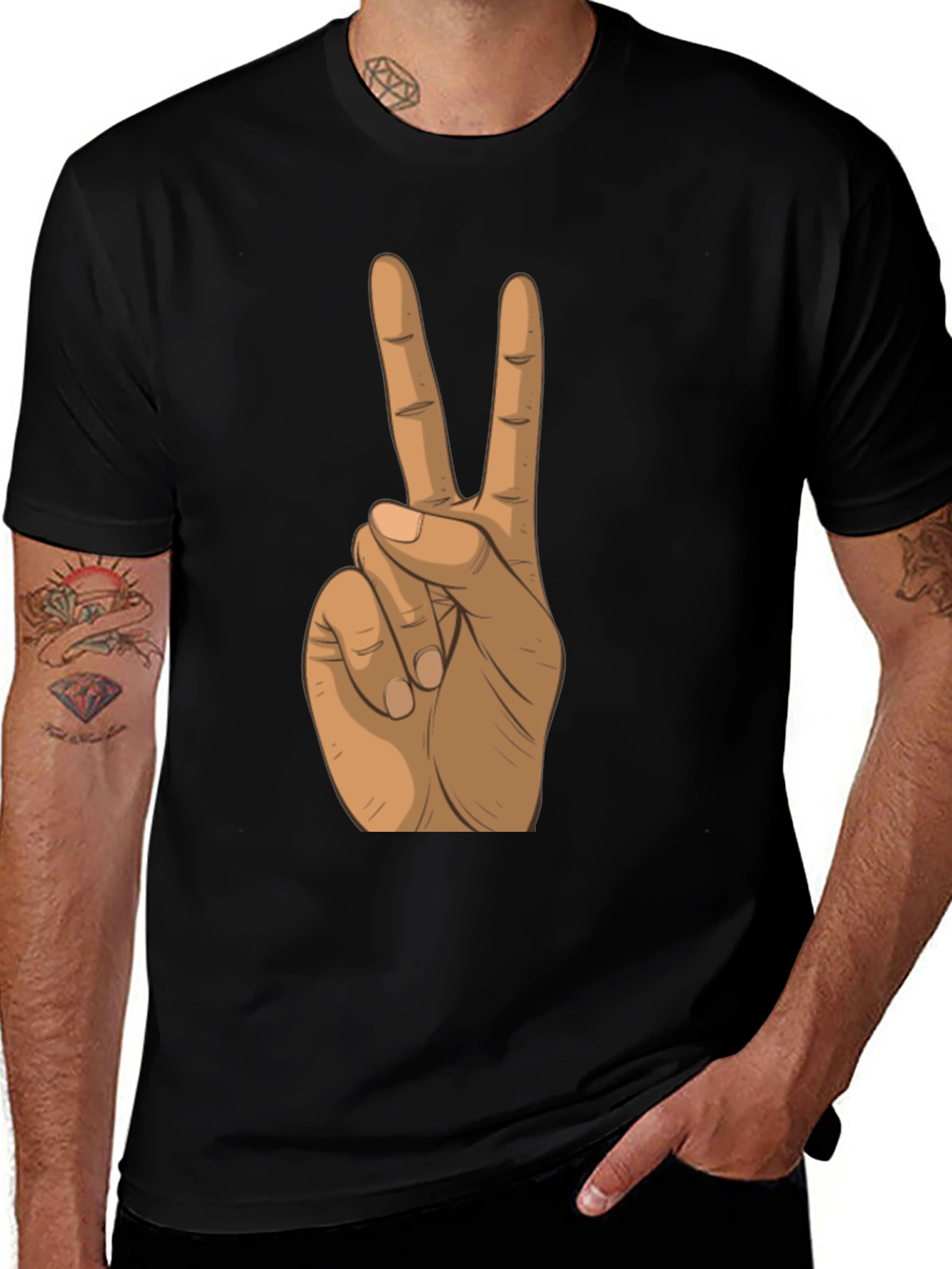 Peace Sign Hand Black T-Shirt
