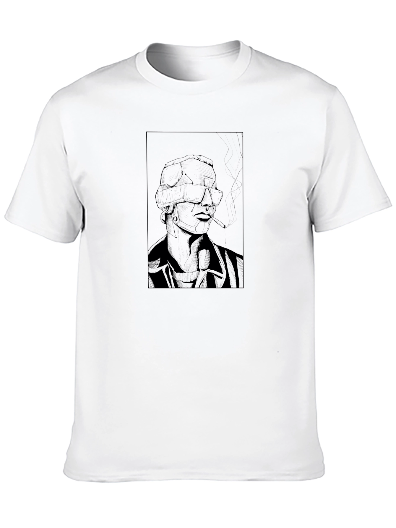 Edgy Cyberpunk Smoker Graphic Tee - Black