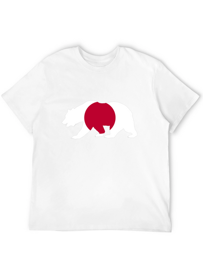Bear Japan Flag Graphic Tee - Black Cotton Shirt