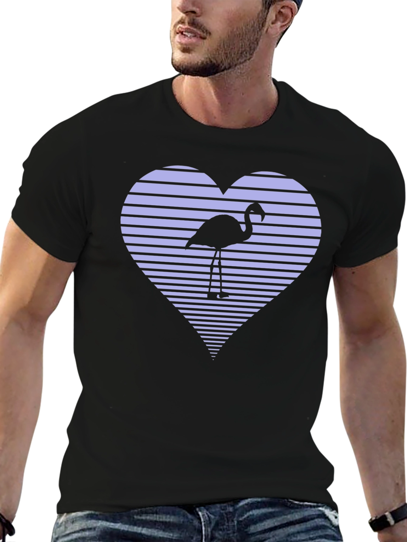 Flamingo Heart Graphic Tee - Black