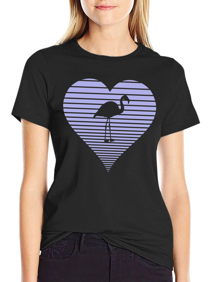 Flamingo Heart Graphic Tee - Black