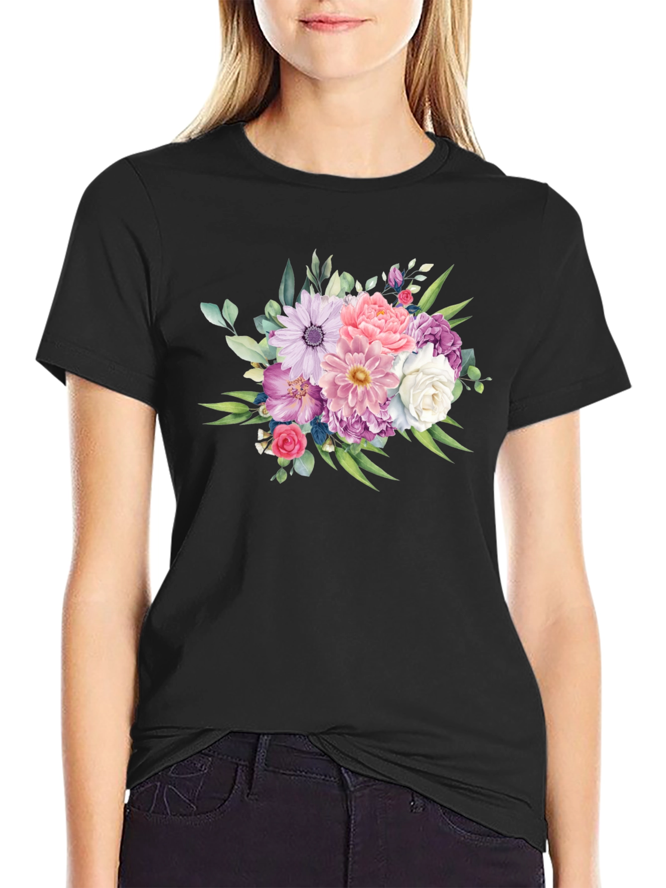 Floral Bouquet Graphic Tee - Classic Black