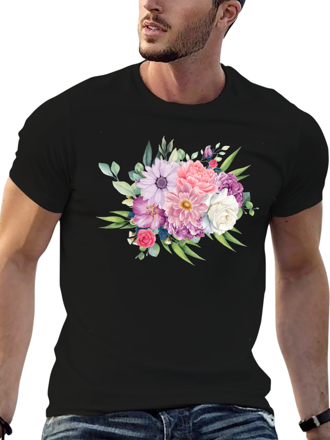 Floral Bouquet Graphic Tee - Classic Black