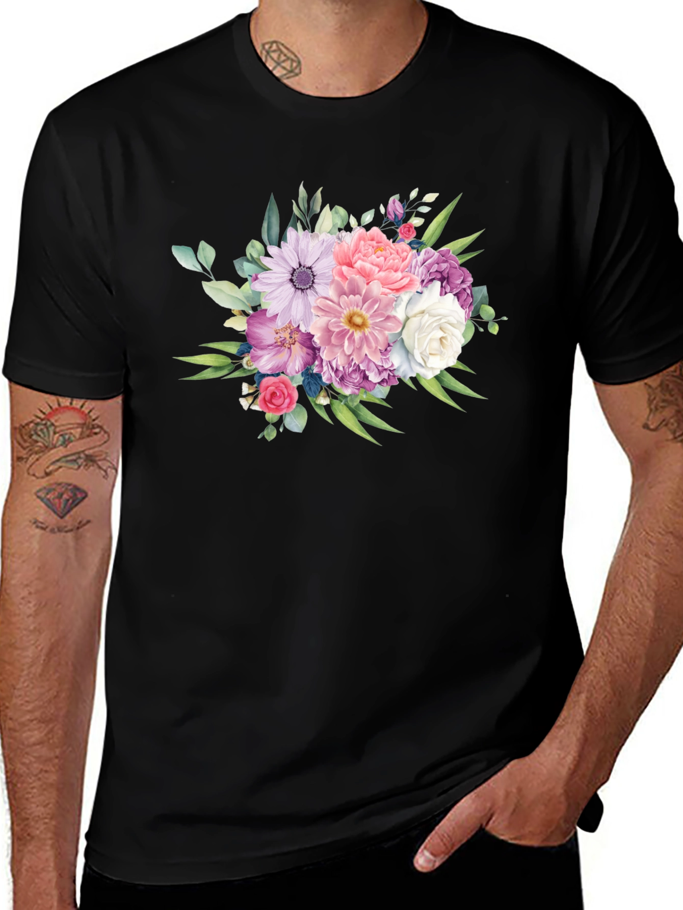 Floral Bouquet Graphic Tee - Classic Black