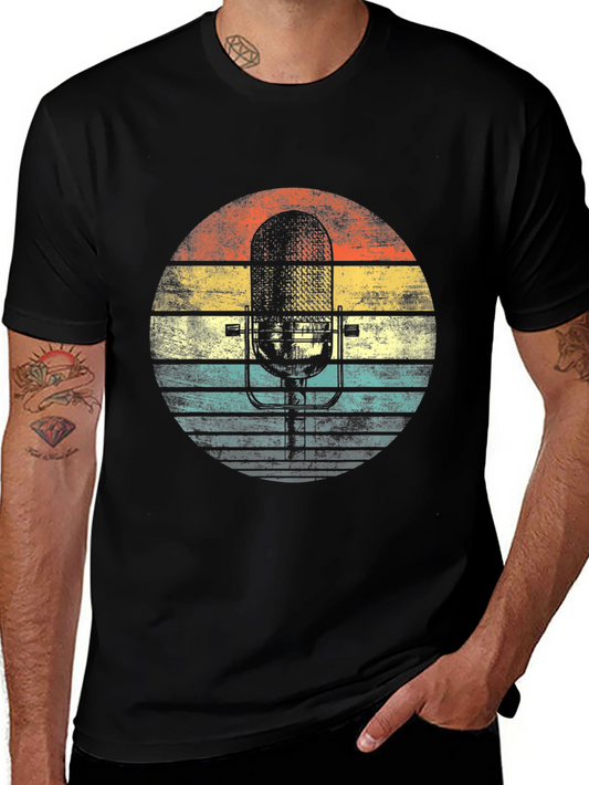 Retro Microphone Graphic Tee - Vintage Style T-Shirt