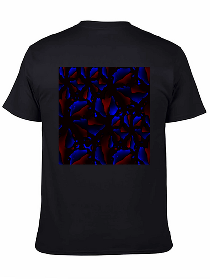 Abstract Red and Blue Patterned Black T-Shirt
