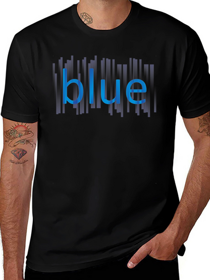Blue Graphic Tee - Mens Black Cotton Shirt
