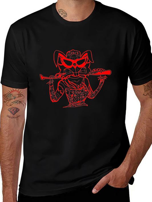 Cool Rabbit Graphic Tee - Edgy Red Print on Black
