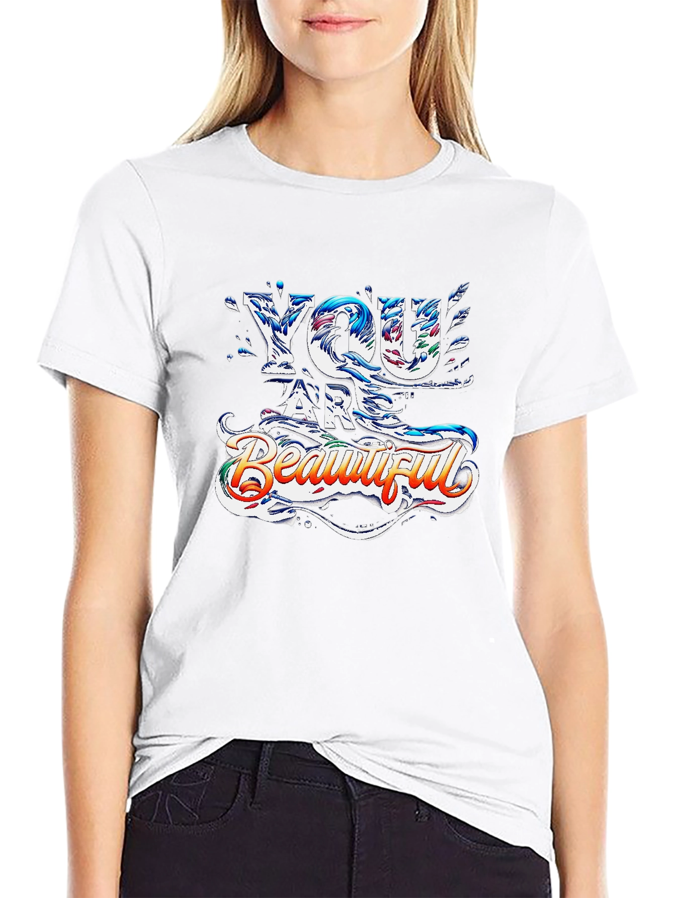 You Are Beautiful Graphic Print Black T-Shirt