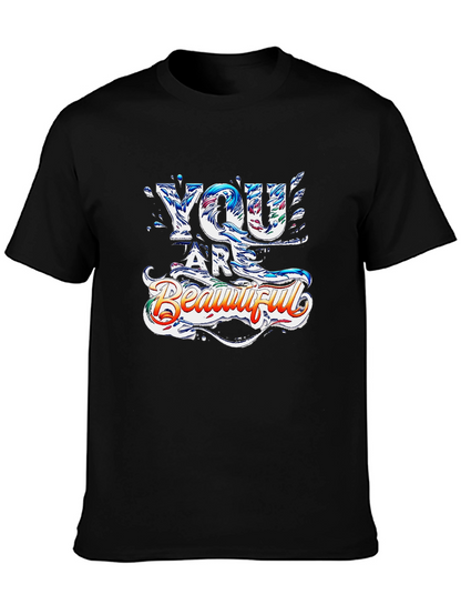 You Are Beautiful Graphic Print Black T-Shirt