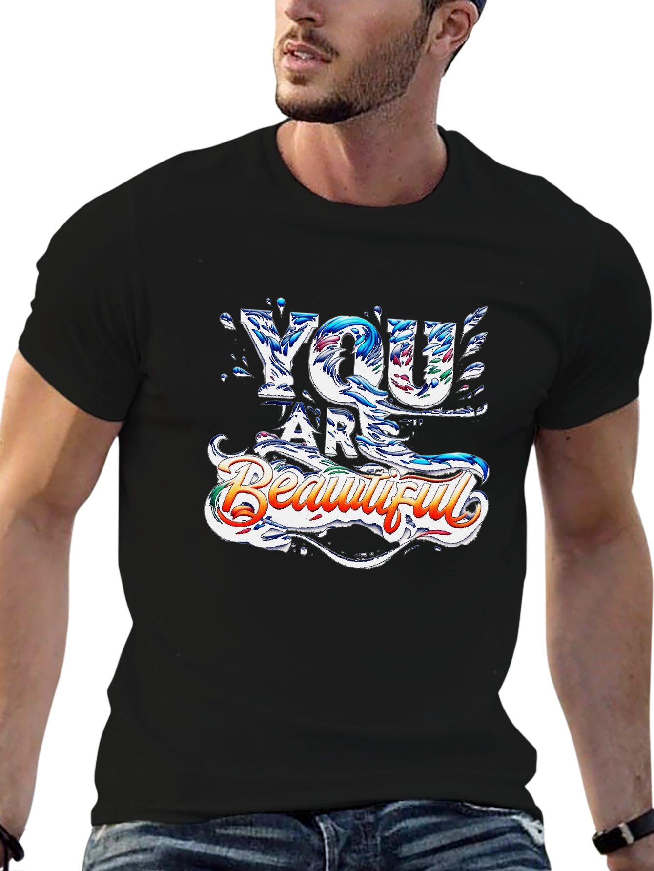 You Are Beautiful Graphic Print Black T-Shirt