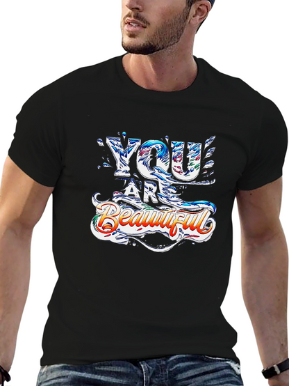 You Are Beautiful Graphic Print Black T-Shirt