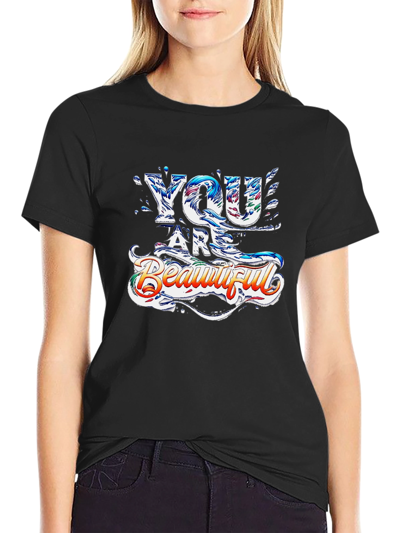 You Are Beautiful Graphic Print Black T-Shirt