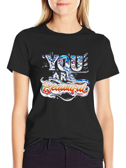 You Are Beautiful Graphic Print Black T-Shirt
