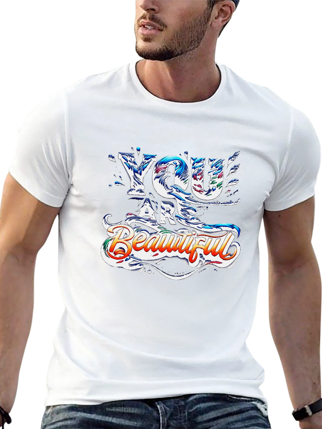 You Are Beautiful Graphic Print Black T-Shirt