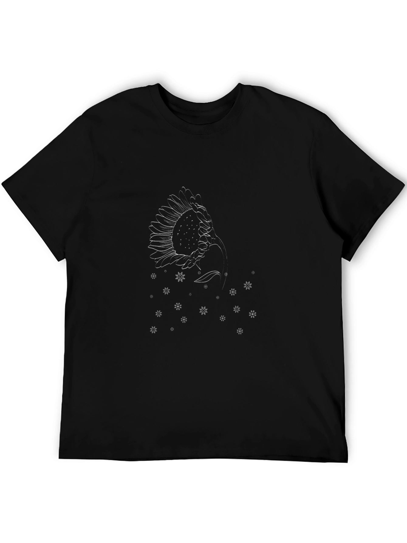Modern Sunflower Graphic Black T-Shirt