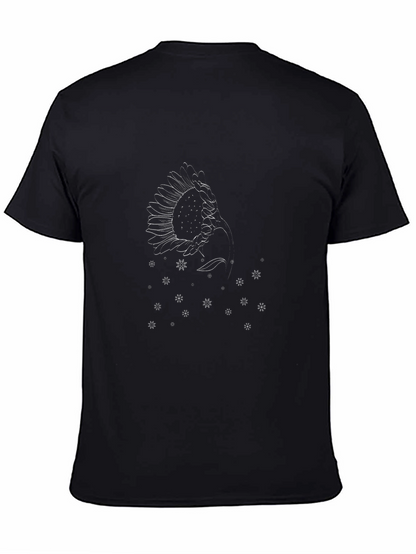 Modern Sunflower Graphic Black T-Shirt
