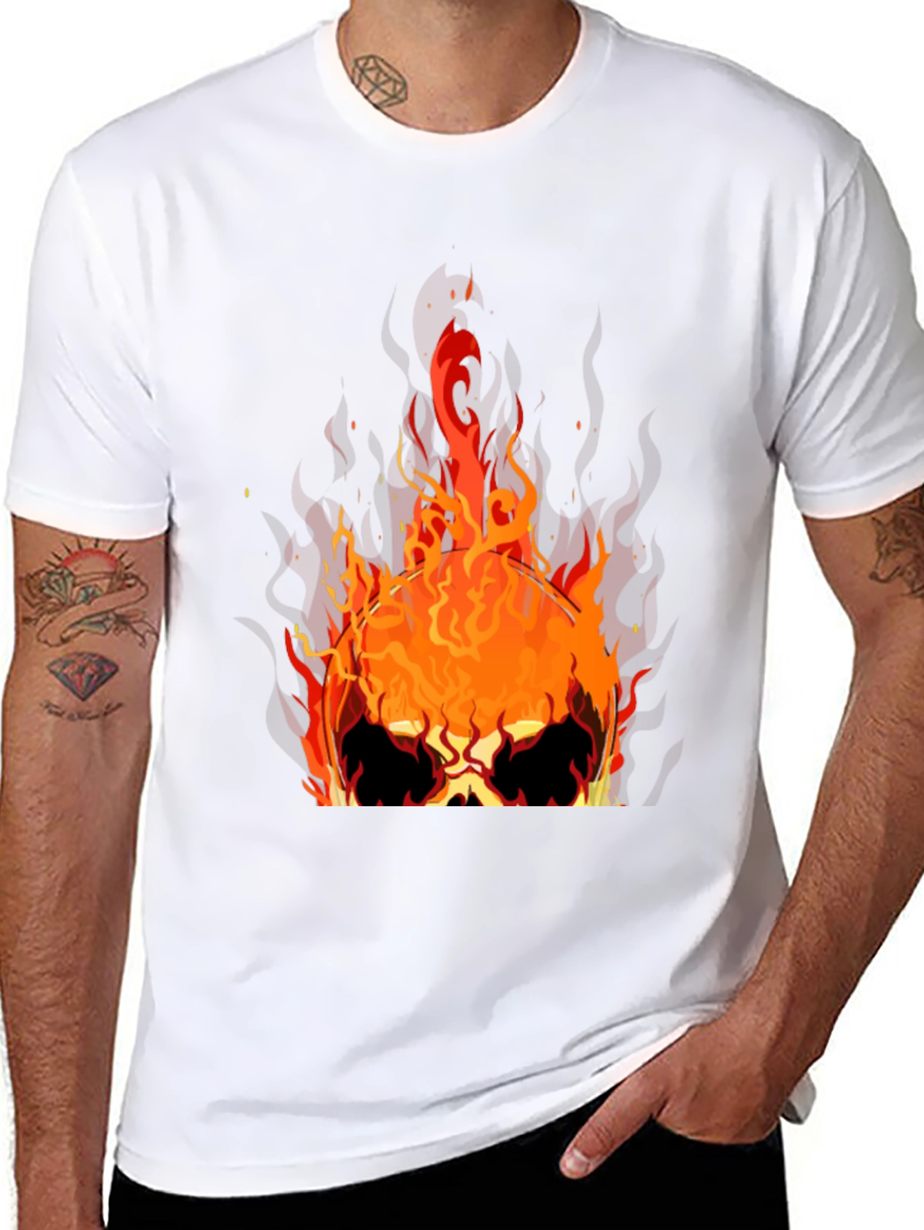 Flaming Skull Graphic Tee - Mens Black T-Shirt