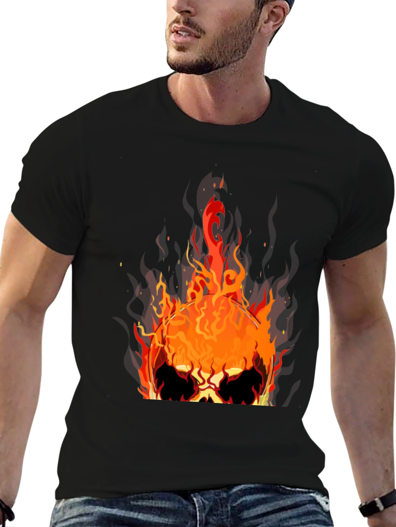 Flaming Skull Graphic Tee - Mens Black T-Shirt