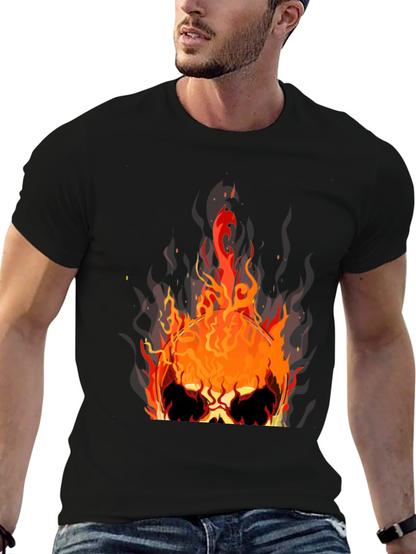 Flaming Skull Graphic Tee - Mens Black T-Shirt