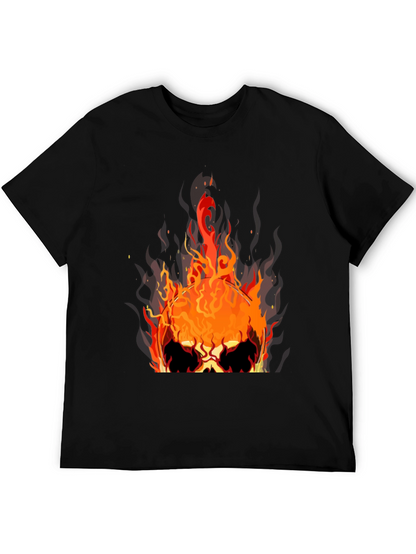 Flaming Skull Graphic Tee - Mens Black T-Shirt