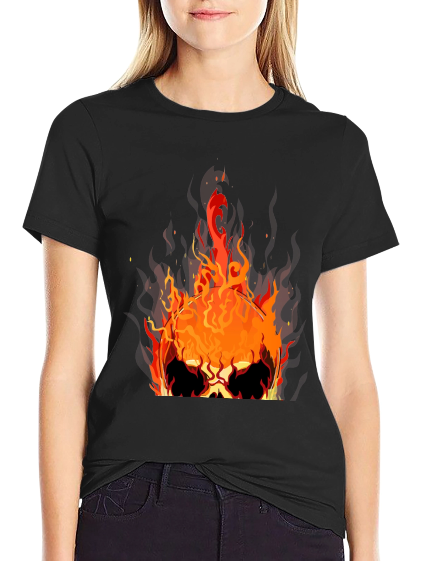 Flaming Skull Graphic Tee - Mens Black T-Shirt
