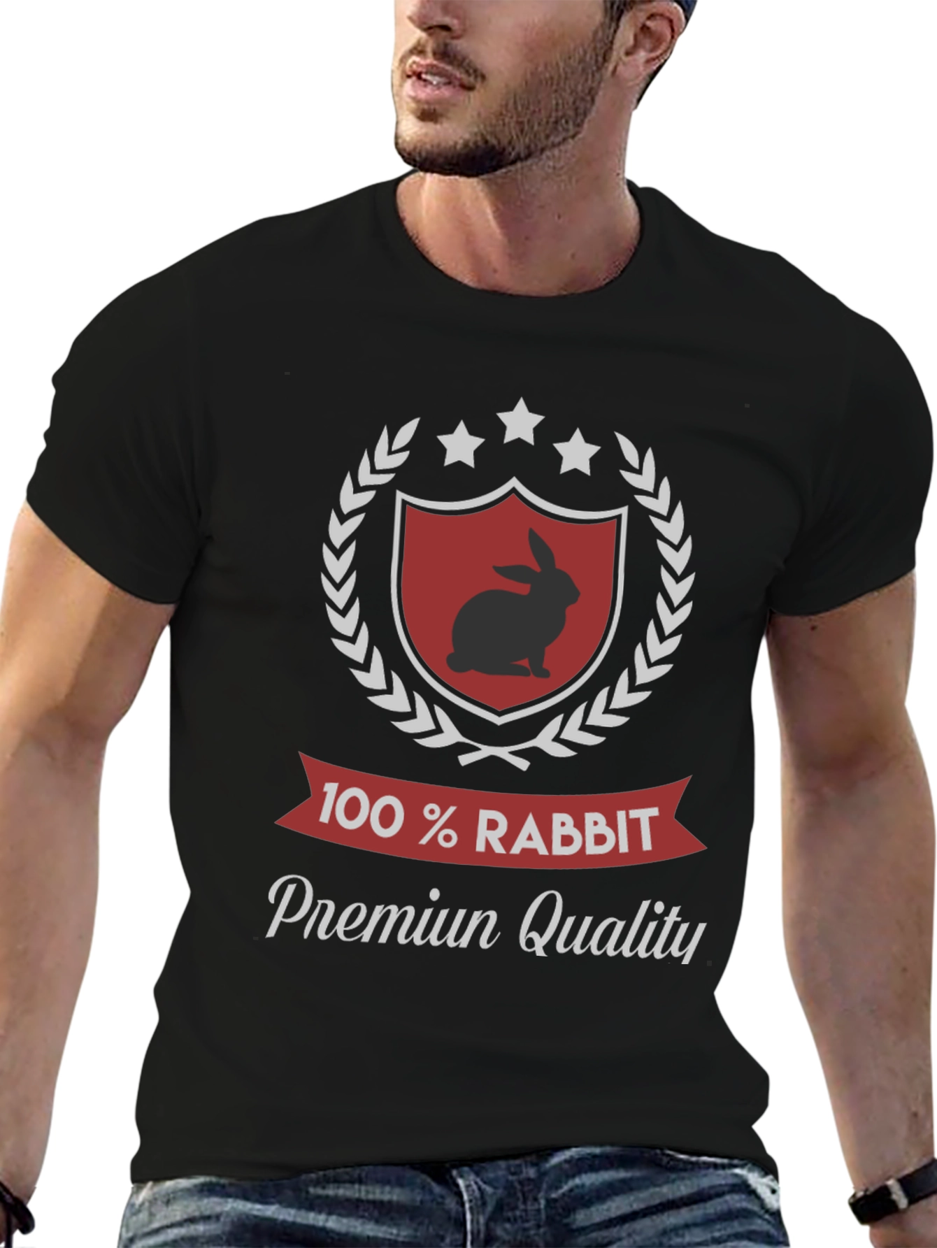 100% Rabbit Premium Quality Black T-Shirt